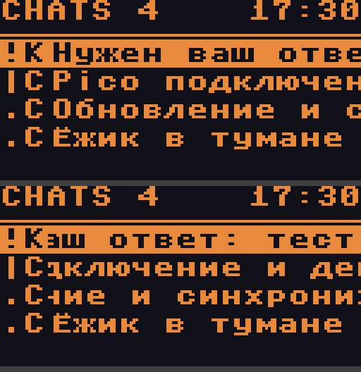 Страница CHATS: список чатов, верхний инвертирован — ждёт ответа